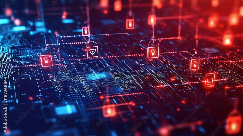 Poster wide view of cyber security network with internet connections and data