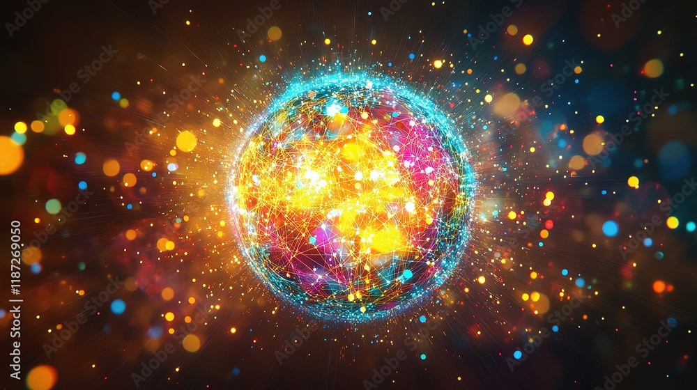 Aufkleber brightly colored technology data visualization of a planet's scale