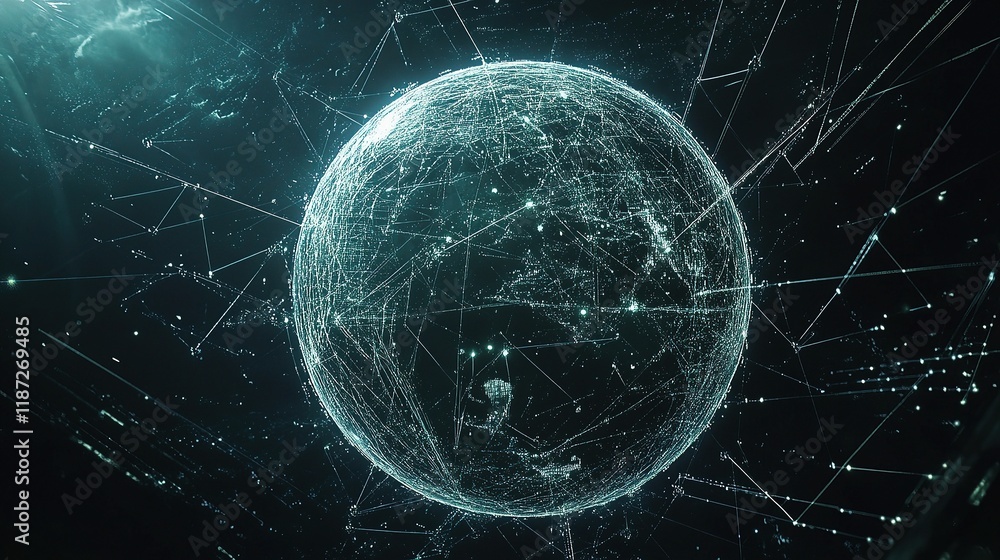 Poster global network visualization with blockchain technology concepts