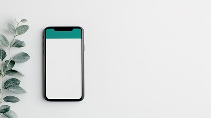 Mobile app mockup design on white surface creative showcase technology environment minimalist viewpoint