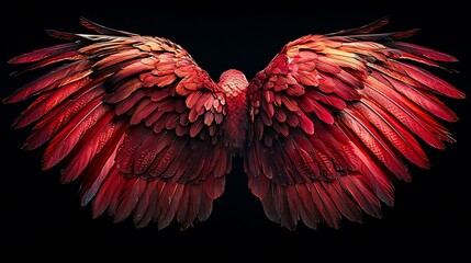 Obraz premium Majestic red wings spread wide against a black background.