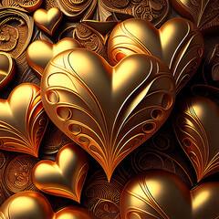 Happy Valentine's Day. Background with metallic gold and red hearts staging on top of each other Greeting card, gift poster, wedding card
