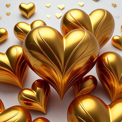Happy Valentine's Day. Background with metallic gold hearts staging on top of each other Greeting card, gift poster, wedding card
