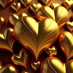 Happy Valentine's Day. Background with metallic golden hearts staging on top of each other Greeting card, gift poster, wedding card
