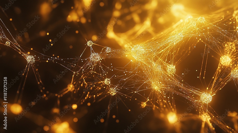 Poster abstract golden lines and nodes background for science and technology