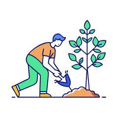person planting tree vector icon, person planting tree vector illustration-simple illustration of person planting tree, perfect for logos,and person planting tree - themed designs.