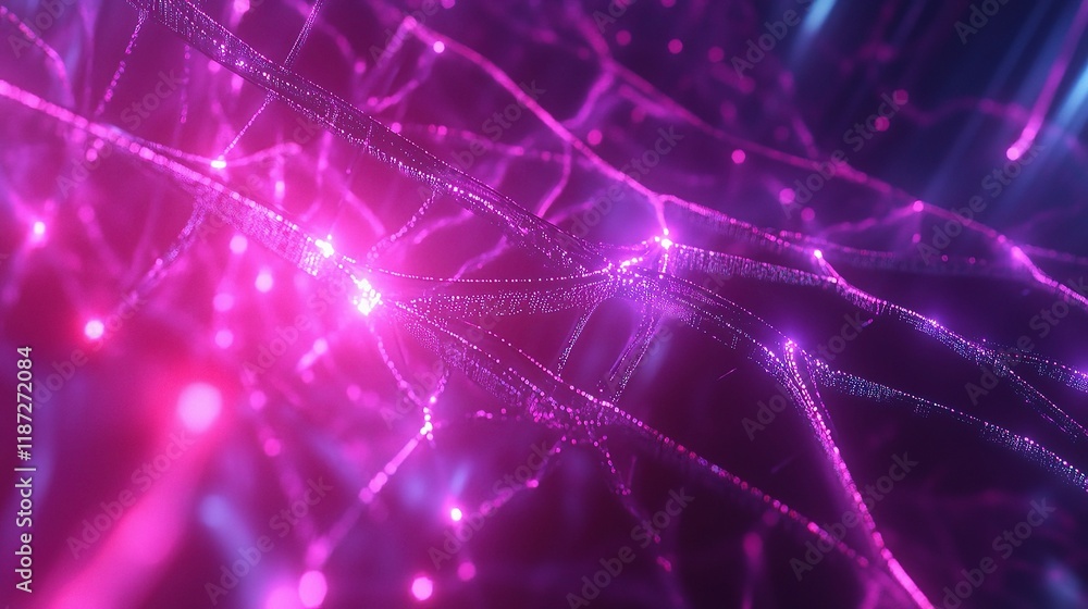 Poster futuristic 3d flow network with interconnected lines and light