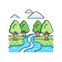 tree lined river vector icon, tree lined river vector illustration-simple illustration of tree lined river, perfect for logos,and tree lined river - themed designs.