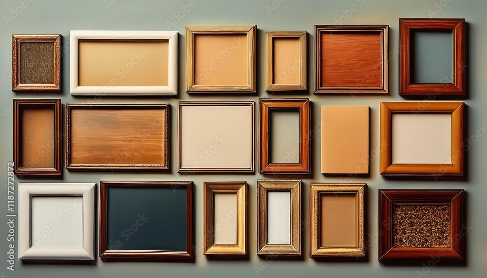 Aufkleber artfully arranged collection of vintage picture frames an assortment of textures and materials displ