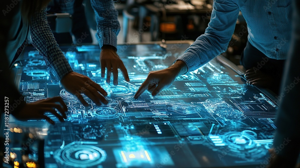 Poster engineers and scientists collaborate around interactive digital table
