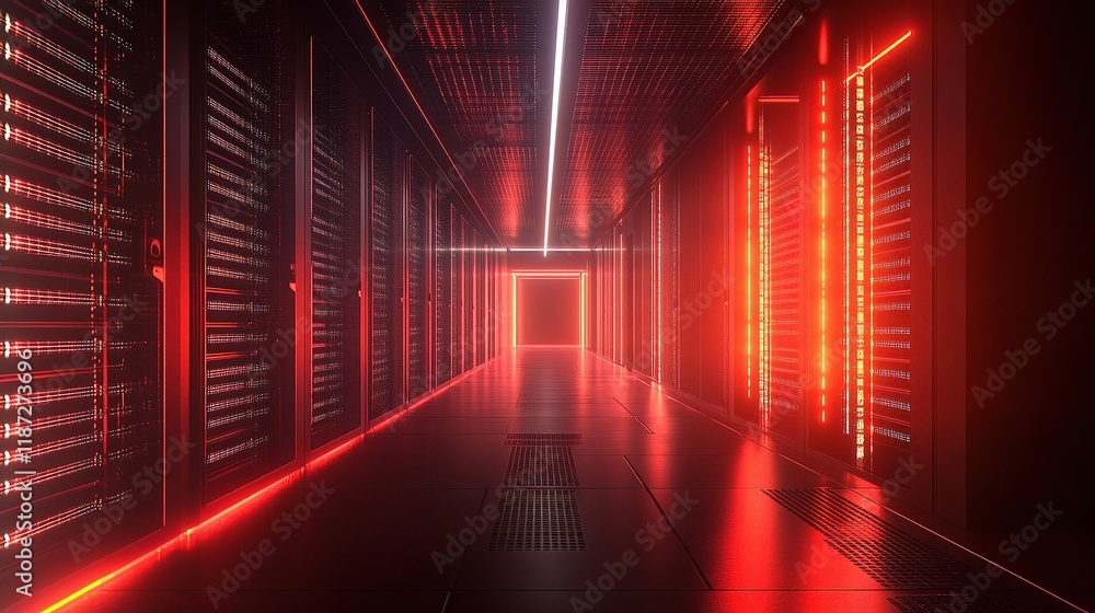 Poster sleek modern data center environment with red leds and servers