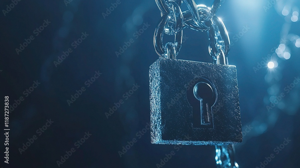 Poster cybersecurity concept with padlock and binary code background