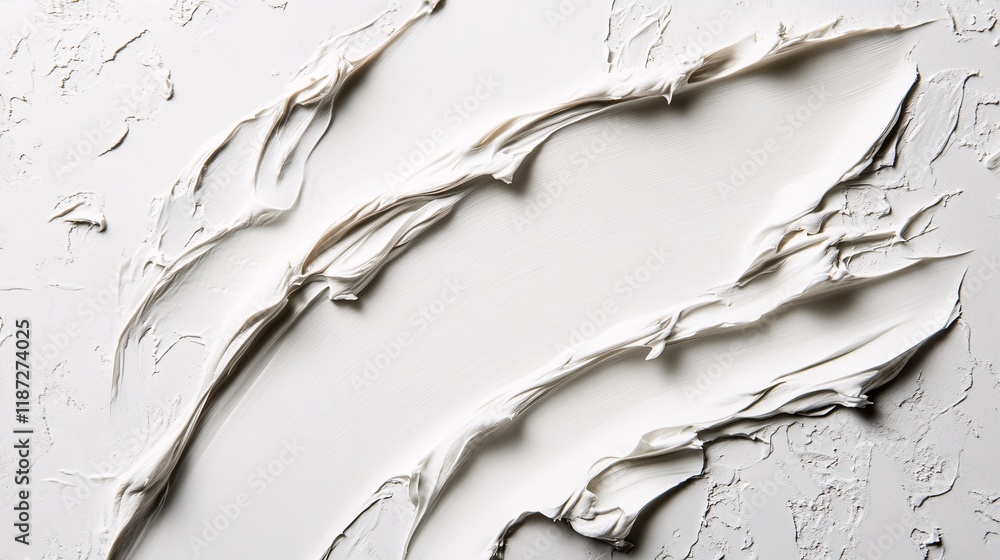Poster creative application of textured white material on a smooth surface in an art studio