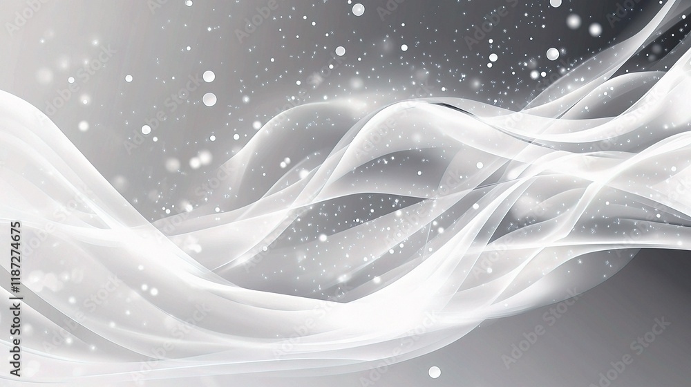 Poster flowing abstract gray and white particles with smooth lines