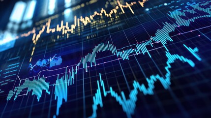 Digital 3D stock chart animation showing the growing value the global financial market