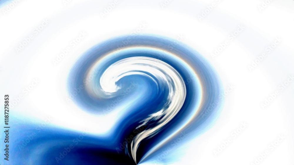Poster abstract dark blue and white sky background with clouds in motion and vortex in shape of question ma