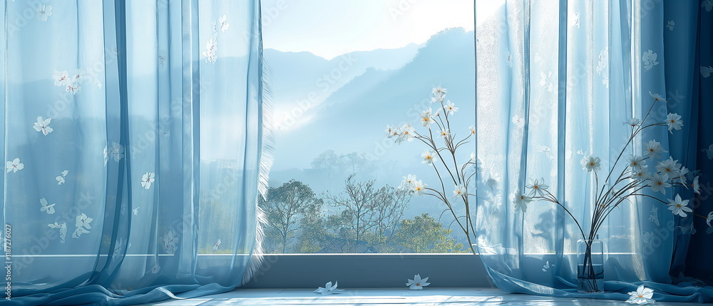 Poster curtains with a floral pattern in boho style again_002