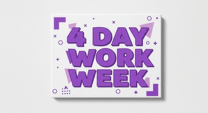 4 day work week concept with modern geometric design and bold purple text