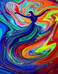 Naklejka premium Vibrant abstract art depicting a whirling dancer.
