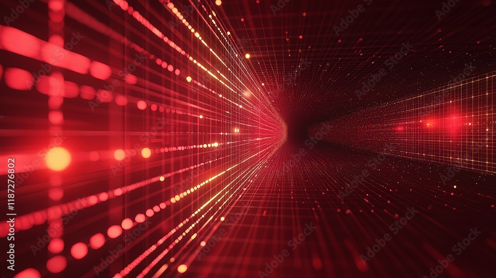 Poster Digital Network Background with Lines and Connections in Red Color
