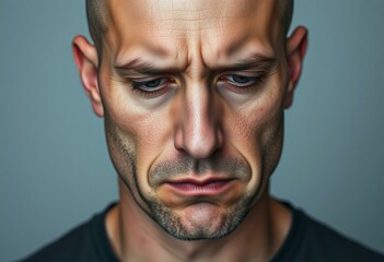 Fototapeta premium Portrait of a bald man with a gloomy expression