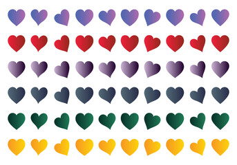 Colorful gradient heart icons in multiple shades for valentine's day, romantic themes, and graphic design projects