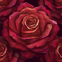 Naklejka premium Seamless decorative pattern of vibrant red roses combined with elegant smoky shape designs