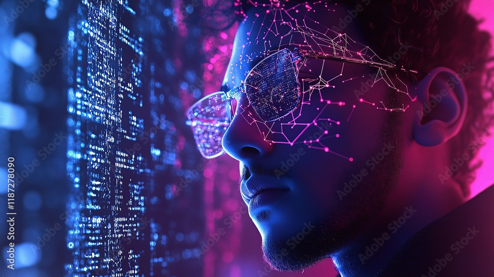 Poster futuristic digital network with cascading lines and program elements