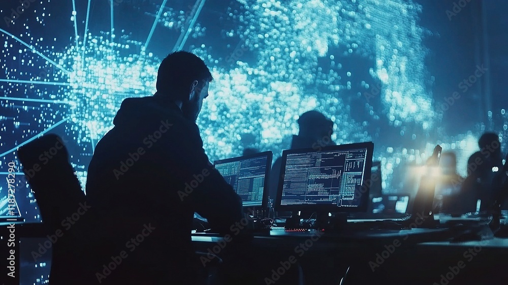 Poster technical support specialist analyzing software solutions in it environment