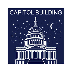 United States Capitol building icon in Washington DC isolated on blue background