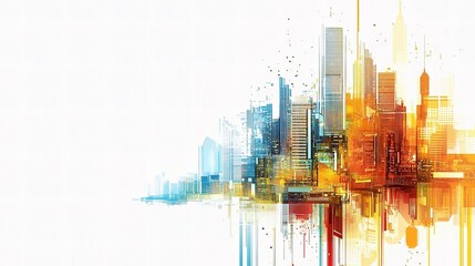 Abstract Cityscape Illustration with Colorful Digital Elements