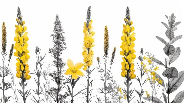 Charming vintage floral pattern featuring seamless yellow and gray flower designs