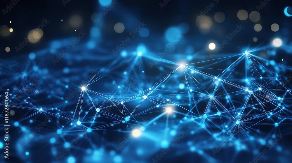 Poster intricate blue circuit board design with radiant lines and patterns