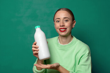 young blonde woman with a milk bottle