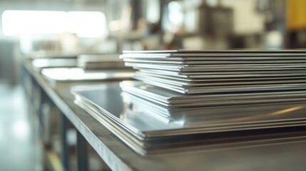Stacks of Metal Sheets in a Factory Setting