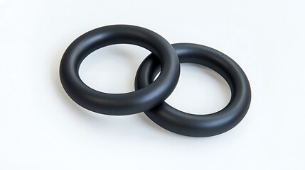 Two black rubber rings are placed on a white background