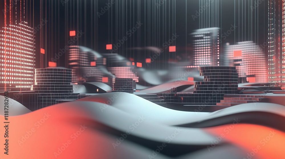 Poster futuristic 3d stacked area chart with dynamic data visualization