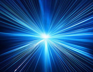 bright blue background with light beams creates a glowing radiate of energy and motion