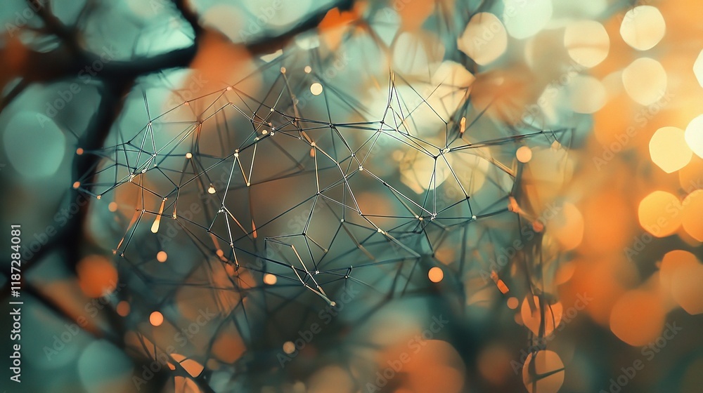 Poster abstract geometrical shapes with plexus network and lines