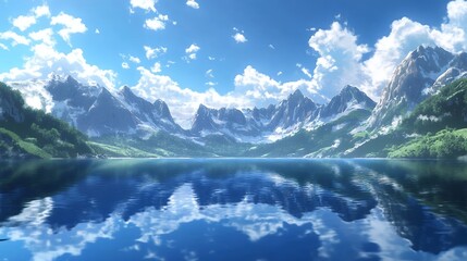 Stunning Mountain Lake Landscape Serene Reflection and Majestic Peaks