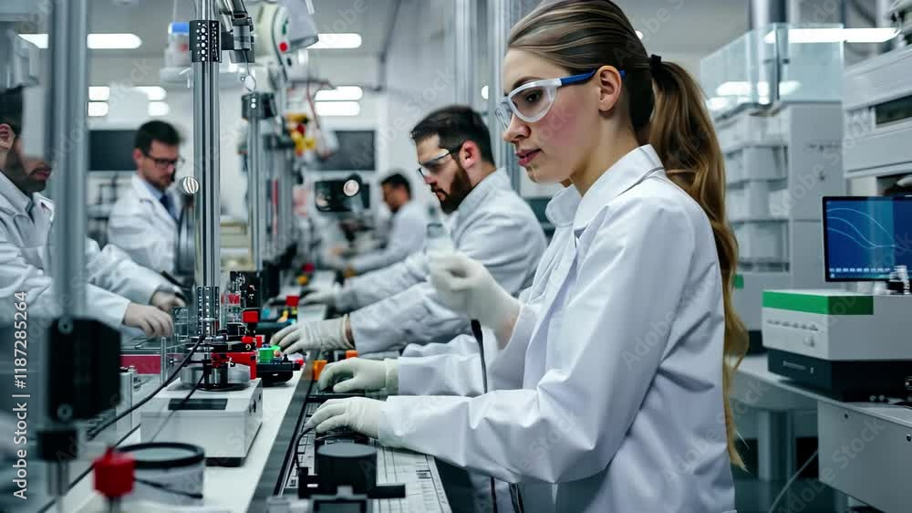Poster high-quality insights into laboratory work showcasing scientists engaged in precise tasks and collab