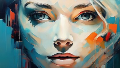 Vivid Portrait of a Woman, Capturing the Allure and Mystery of Her Eyes Surrounded by Rich Textures and Vibrant Colors.