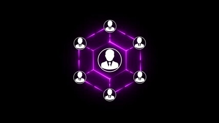 Social network animation, icons with users connected together. Alpha channel Animation of profile pictures and lines around globe against numbers on blue background. Digital composite Social media - Powered by Adobe