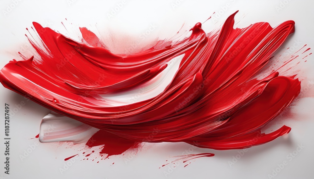 Poster vibrant red brushstrokes dynamically smeared on white background expressive abstract artwork represe