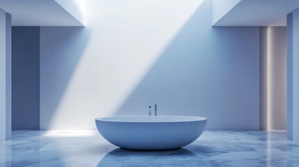 Luxurious bathroom with a freestanding bathtub, marble floors, and soft lighting, copy space