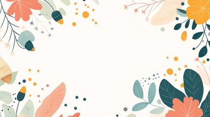 Floral frame, pastel colors, white background, design template