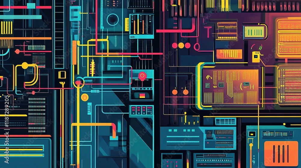 Poster colorful abstract concepts of ict and iot with digital lines