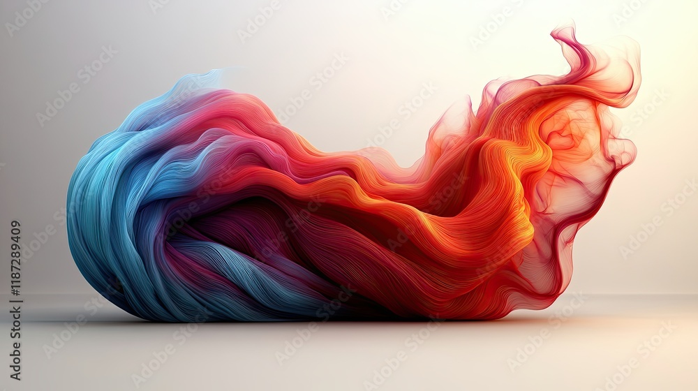 Poster colorful flowing abstract design showcasing dynamic motion in vibrant hues of red, blue, and orange 