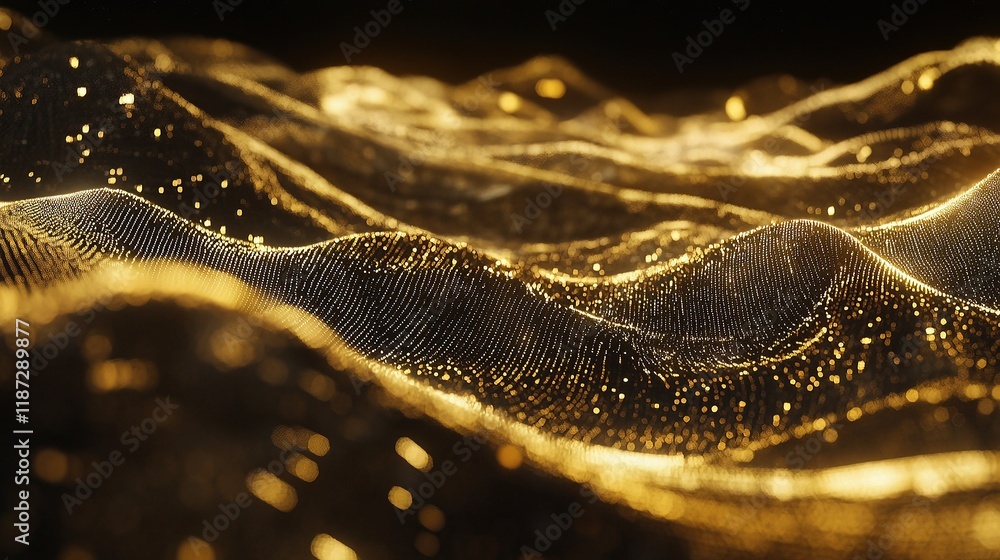 Poster abstract dynamic waves in a futuristic golden environment