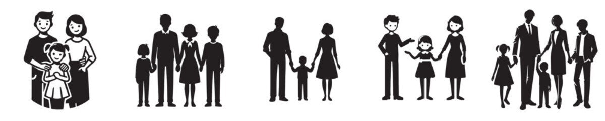 vector collection of happy family silhouettes